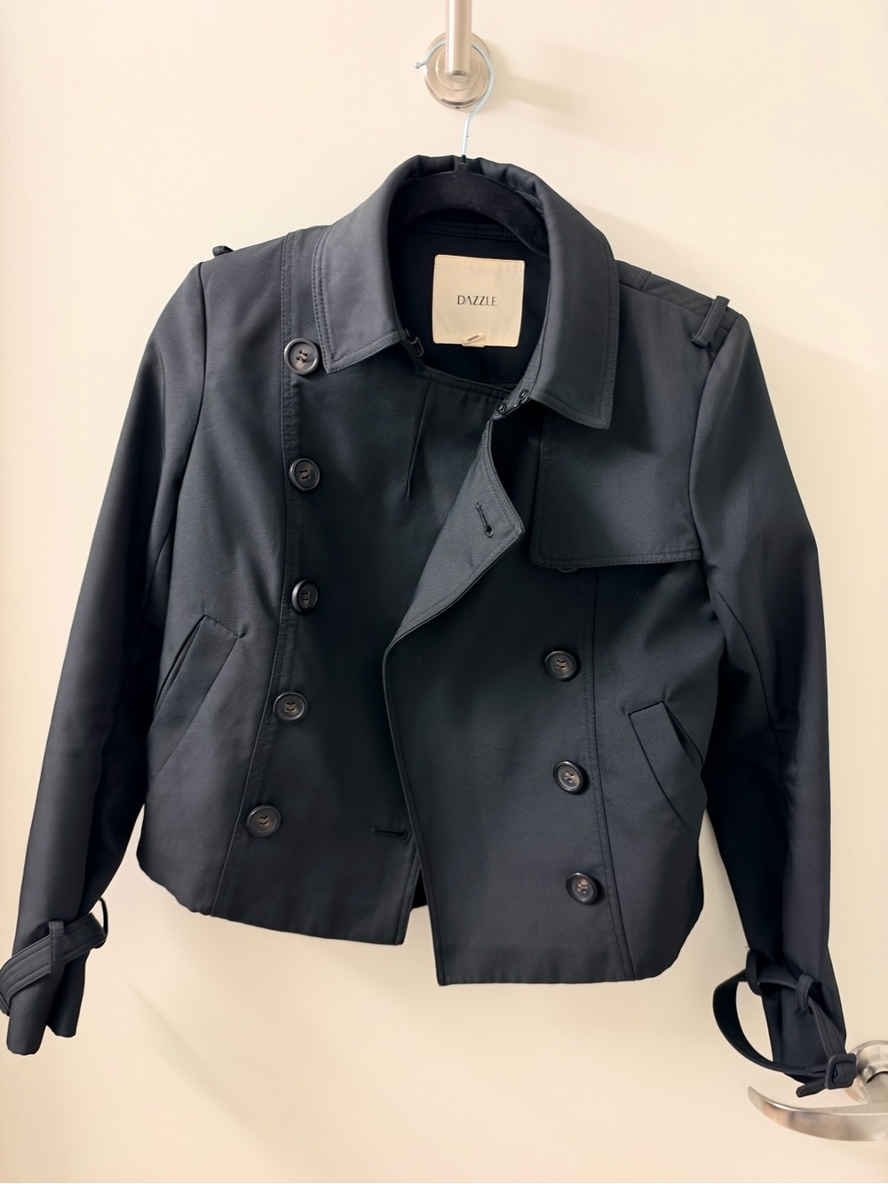 Black Short Trench Coat - Tailored Double-Breasted Jacket